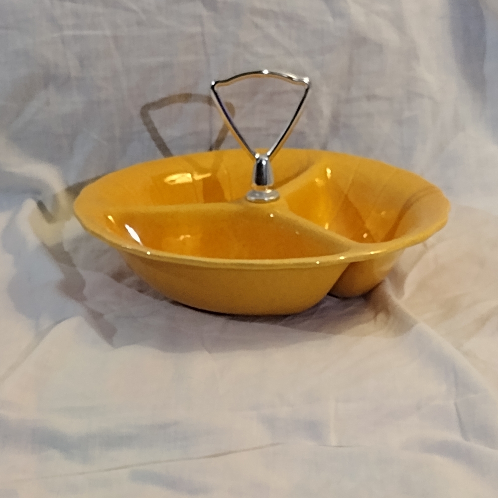 Vintage Goldenrod Divided Serving Dish with Handle